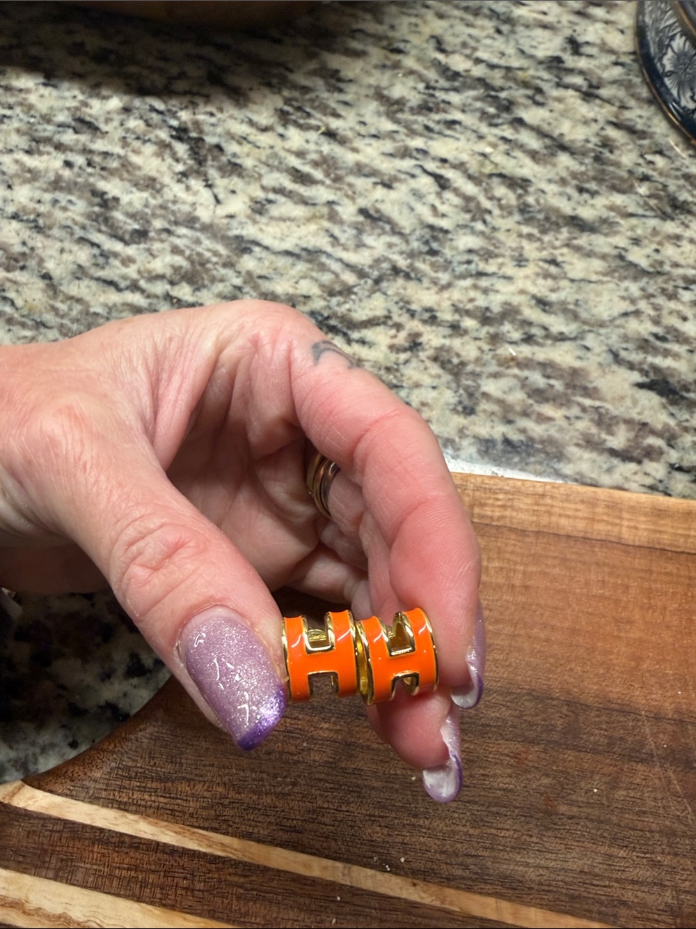 Orange Enamel H Earrings